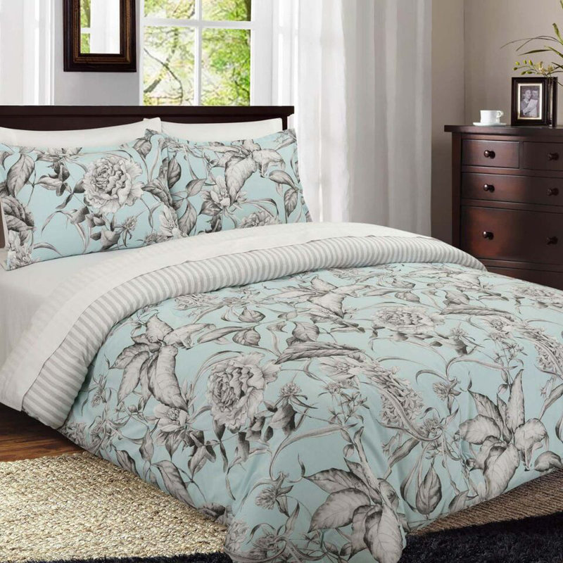 Charlton Home Rabon Floral Cotton 3 Piece Reversible Bedding Set Wayfair